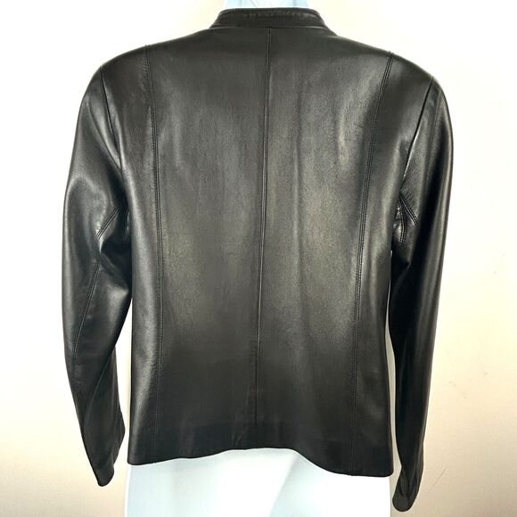 Cole Haan Women's Lambskin Leather Moto Biker Jacket Black Size XS - Picture 13 of 16